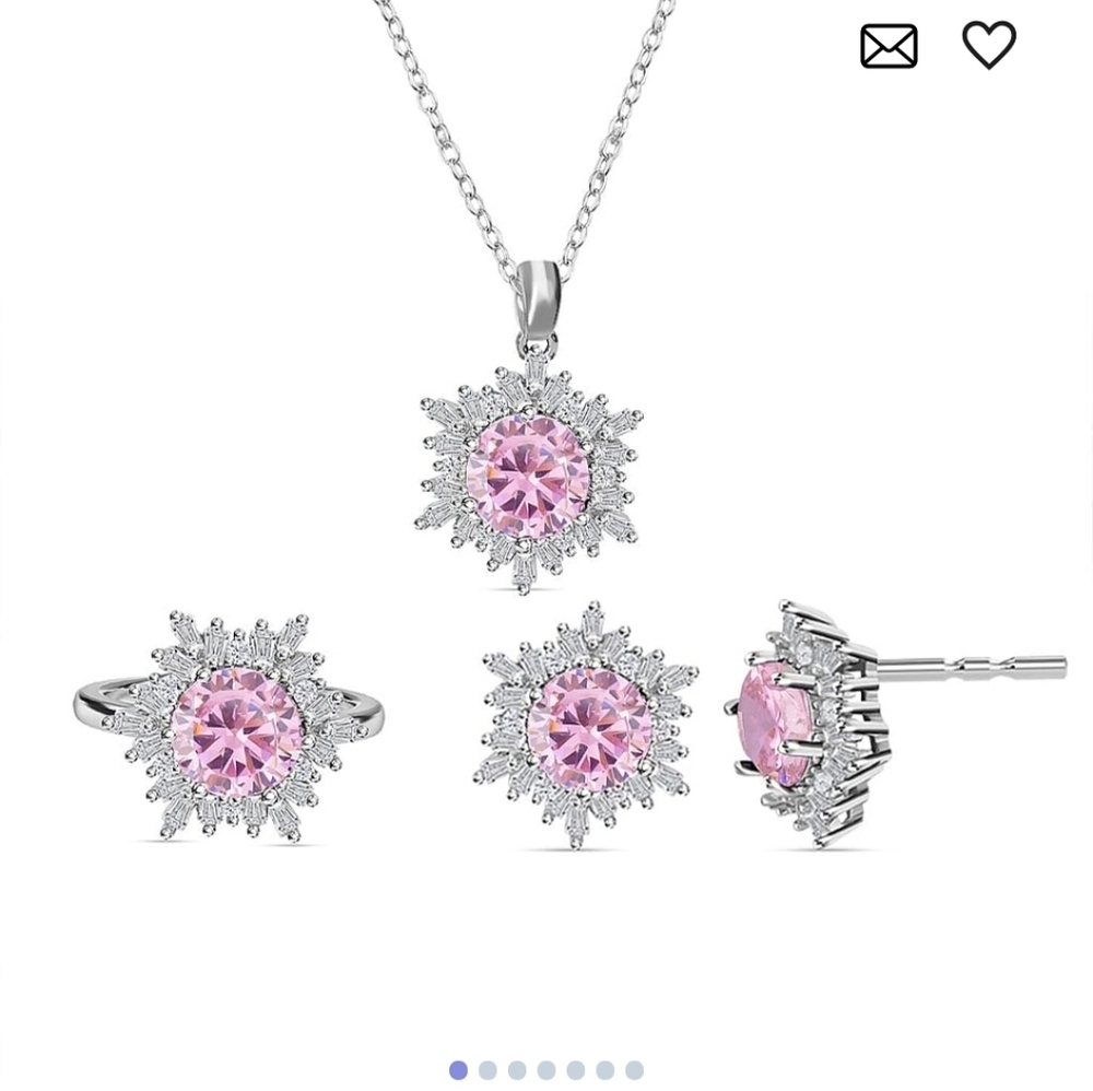 🆕Simulated Pink and White Diamond Ring (Size 8.0), Earrings & Pendant Necklace